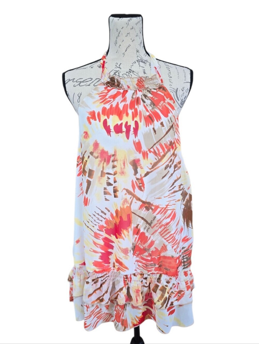 Alyx Tropical Print Multicolor Orange White Halter Top Blouse L